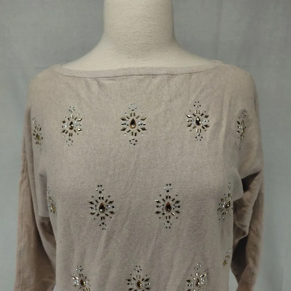 White House Black Market boat neck jeweled 3/4 sleeve sweater SZ M - Picture 4 of 9